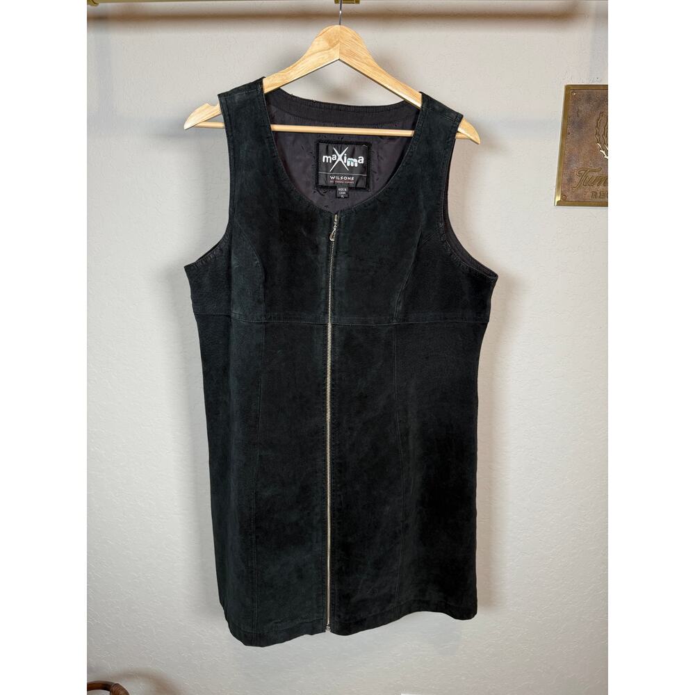 Women's‎ Wilsons Maxima Black Leather Suede Zip Front Sleeveless Dress Size XL